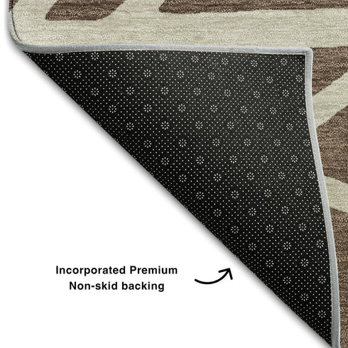 5' X 8' Brown And Ivory Geometric Washable Area Rug With UV Protection