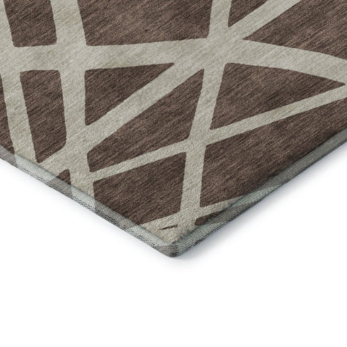 5' X 8' Brown And Ivory Geometric Washable Area Rug With UV Protection