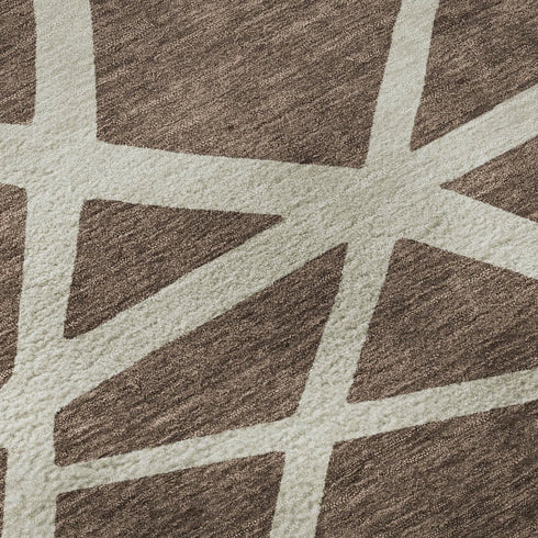 5' X 8' Brown And Ivory Geometric Washable Area Rug With UV Protection