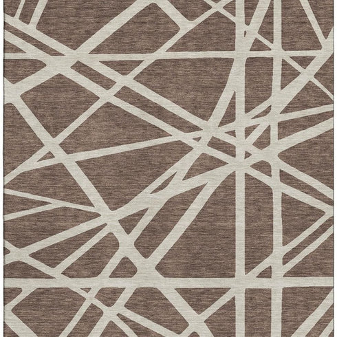 5' X 8' Brown And Ivory Geometric Washable Area Rug With UV Protection