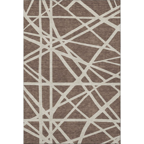 5' X 8' Brown And Ivory Geometric Washable Area Rug With UV Protection