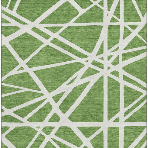 5' X 8' Green And Ivory Geometric Washable Area Rug With UV Protection