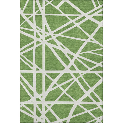 5' X 8' Green And Ivory Geometric Washable Area Rug With UV Protection