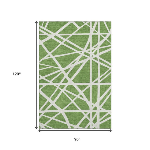8' X 10' Green And Ivory Geometric Washable Area Rug With UV Protection