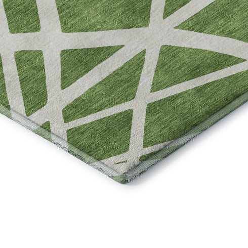 8' X 10' Green And Ivory Geometric Washable Area Rug With UV Protection