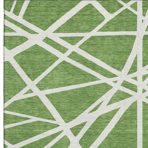 8' X 10' Green And Ivory Geometric Washable Area Rug With UV Protection