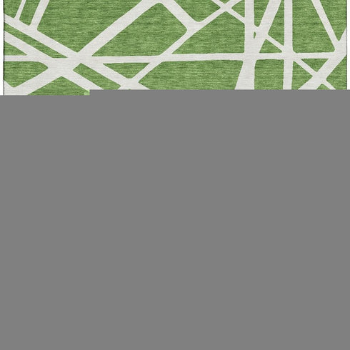 8' X 10' Green And Ivory Geometric Washable Area Rug With UV Protection