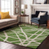 9' X 12' Green And Ivory Geometric Washable Area Rug With UV Protection