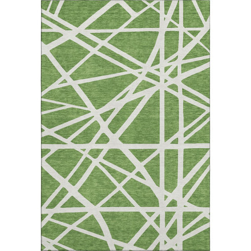9' X 12' Green And Ivory Geometric Washable Area Rug With UV Protection