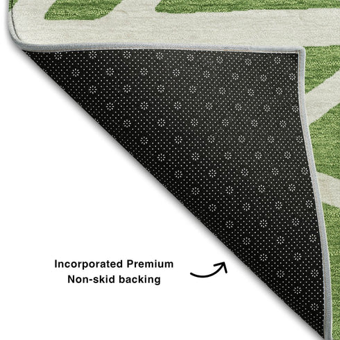 9' X 12' Green And Ivory Geometric Washable Area Rug With UV Protection