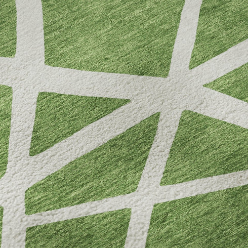 9' X 12' Green And Ivory Geometric Washable Area Rug With UV Protection