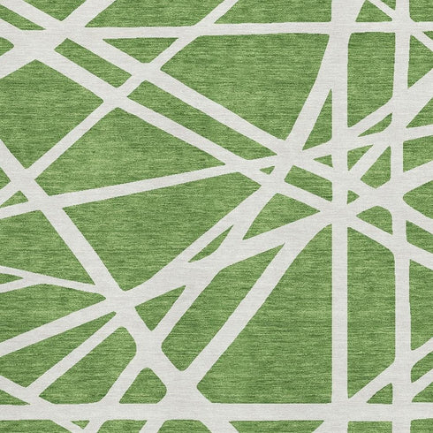 9' X 12' Green And Ivory Geometric Washable Area Rug With UV Protection