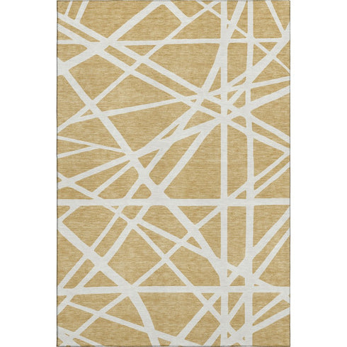 5' X 8' Gold And Ivory Geometric Washable Area Rug With UV Protection