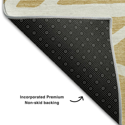 5' X 8' Gold And Ivory Geometric Washable Area Rug With UV Protection