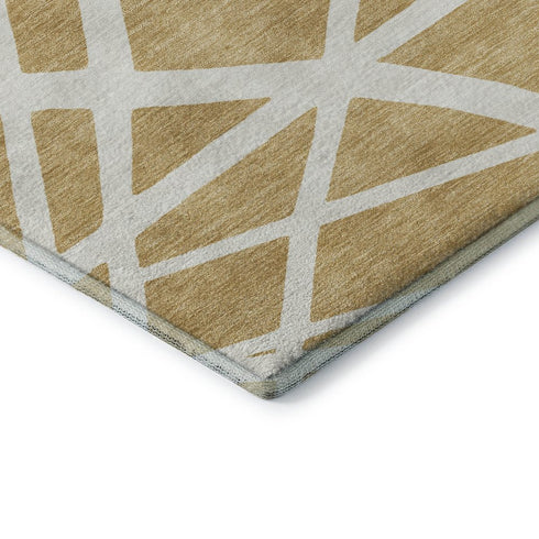 5' X 8' Gold And Ivory Geometric Washable Area Rug With UV Protection