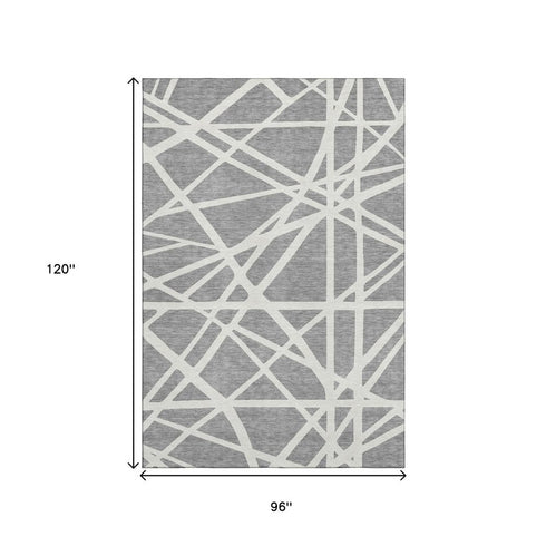 8' X 10' Gray And Ivory Geometric Washable Area Rug With UV Protection