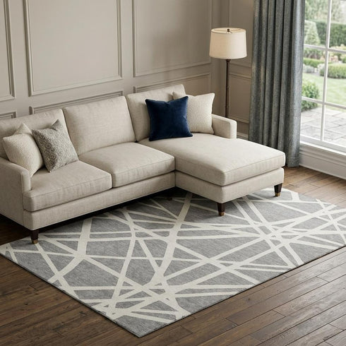 8' X 10' Gray And Ivory Geometric Washable Area Rug With UV Protection