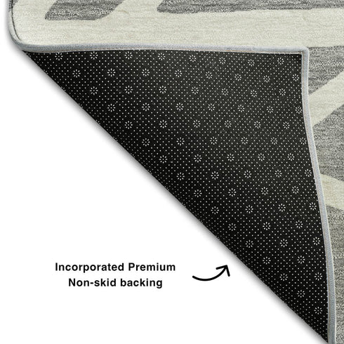 8' X 10' Gray And Ivory Geometric Washable Area Rug With UV Protection