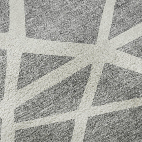 8' X 10' Gray And Ivory Geometric Washable Area Rug With UV Protection