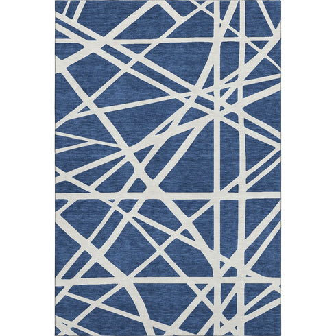 5' X 8' Navy Blue And Ivory Geometric Washable Area Rug With UV Protection