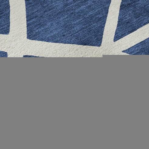 5' X 8' Navy Blue And Ivory Geometric Washable Area Rug With UV Protection
