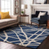 9' X 12' Navy Blue And Ivory Geometric Washable Area Rug With UV Protection