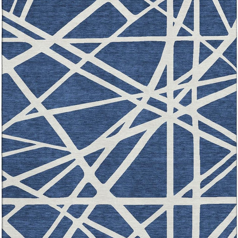 9' X 12' Navy Blue And Ivory Geometric Washable Area Rug With UV Protection