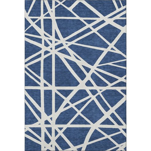 9' X 12' Navy Blue And Ivory Geometric Washable Area Rug With UV Protection