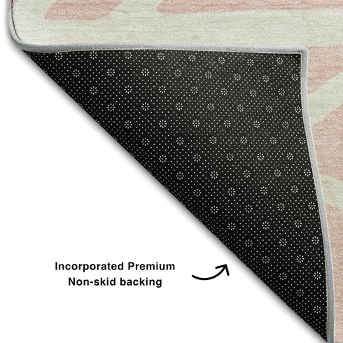 9' X 12' Pink And Ivory Geometric Washable Area Rug With UV Protection