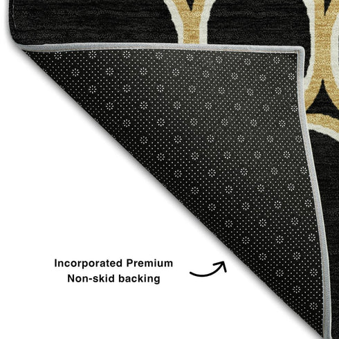 5' X 8' Black Ivory And Gold Geometric Washable Area Rug With UV Protection