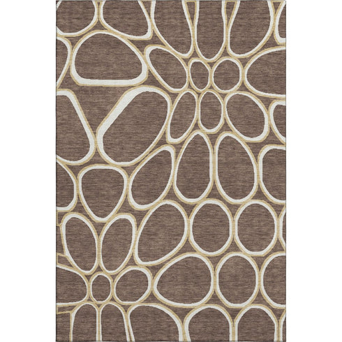 5' X 8' Brown Ivory And Gold Geometric Washable Area Rug With UV Protection