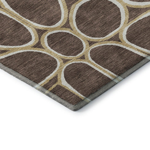 5' X 8' Brown Ivory And Gold Geometric Washable Area Rug With UV Protection