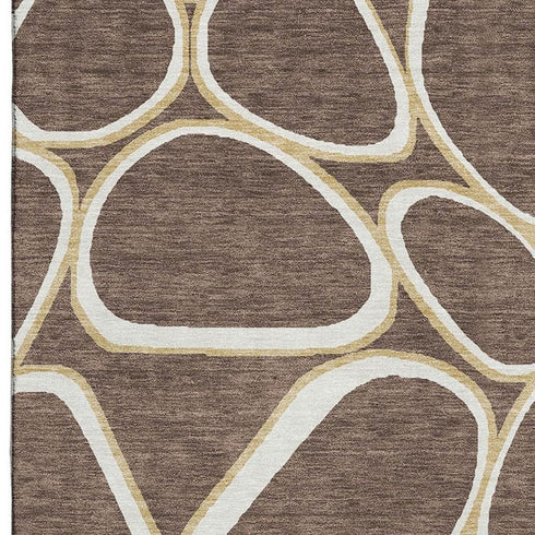 5' X 8' Brown Ivory And Gold Geometric Washable Area Rug With UV Protection