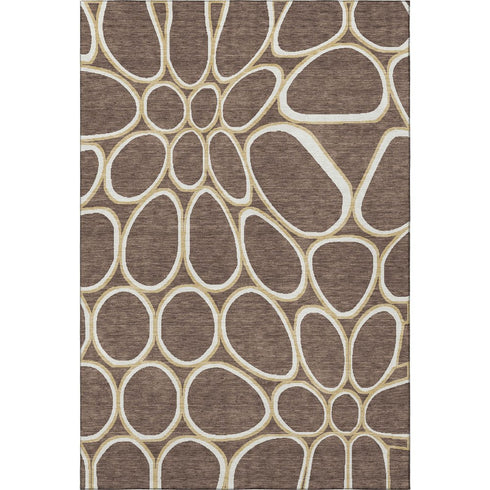 5' X 8' Brown Ivory And Gold Geometric Washable Area Rug With UV Protection
