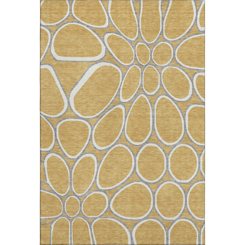 5' X 8' Gold Ivory And Gray Geometric Washable Area Rug With UV Protection