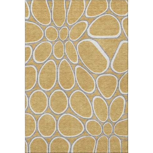 5' X 8' Gold Ivory And Gray Geometric Washable Area Rug With UV Protection