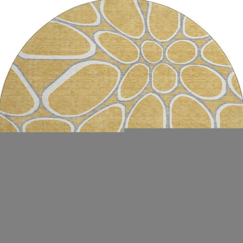 8' Gold Ivory And Gray Geometric Washable Round Rug With UV Protection