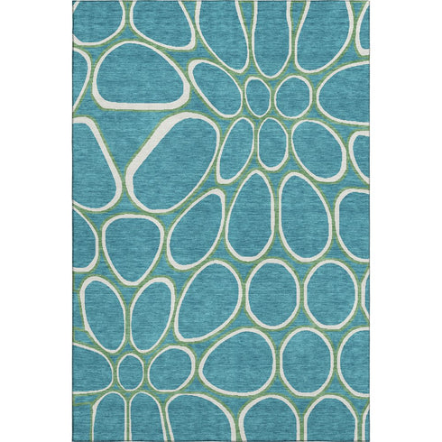 8' X 10' Teal Ivory And Green Geometric Washable Area Rug With UV Protection
