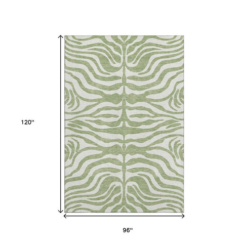 8' X 10' Artichoke Green And Ivory Animal Print Washable Area Rug With UV Protection