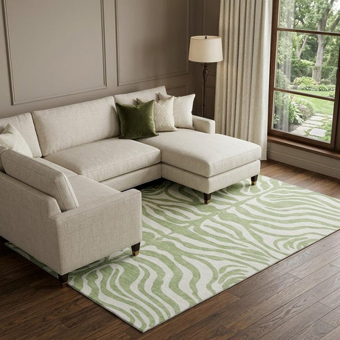 8' X 10' Artichoke Green And Ivory Animal Print Washable Area Rug With UV Protection