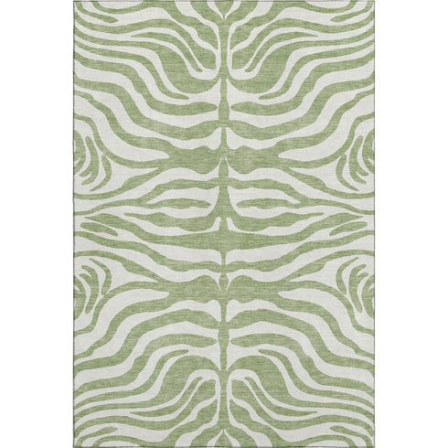 8' X 10' Artichoke Green And Ivory Animal Print Washable Area Rug With UV Protection