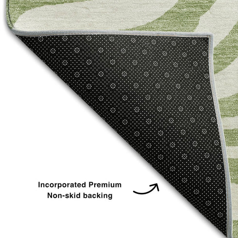 8' X 10' Artichoke Green And Ivory Animal Print Washable Area Rug With UV Protection