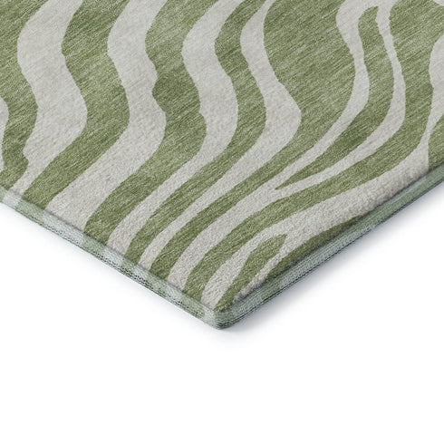 8' X 10' Artichoke Green And Ivory Animal Print Washable Area Rug With UV Protection