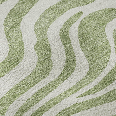 8' X 10' Artichoke Green And Ivory Animal Print Washable Area Rug With UV Protection