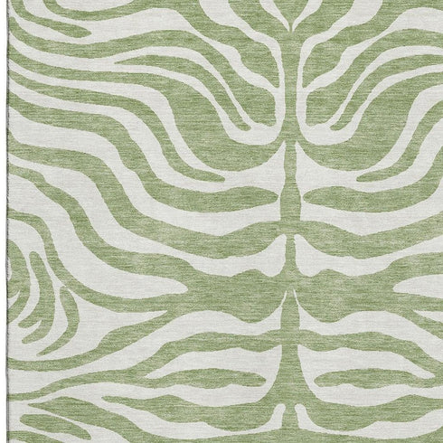 8' X 10' Artichoke Green And Ivory Animal Print Washable Area Rug With UV Protection