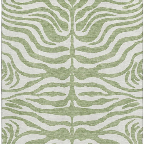 8' X 10' Artichoke Green And Ivory Animal Print Washable Area Rug With UV Protection