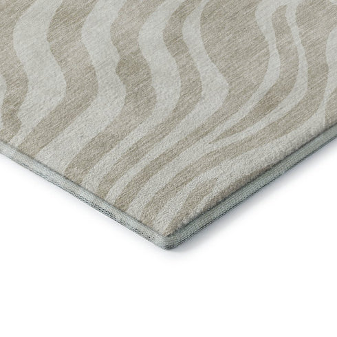 8' Beige And Ivory Animal Print Washable Round Rug With UV Protection