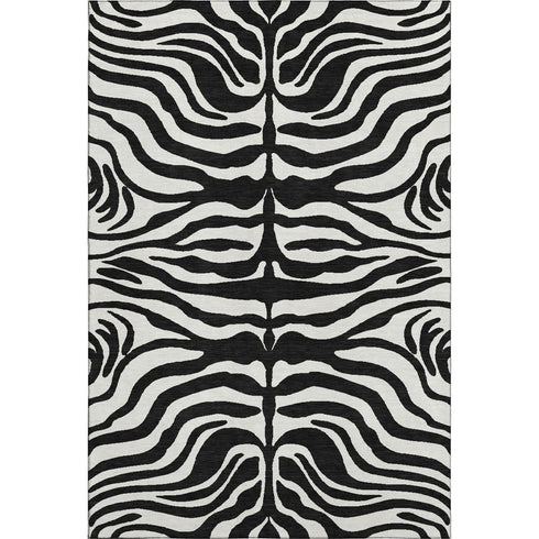 5' X 8' Black And Ivory Animal Print Washable Area Rug With UV Protection