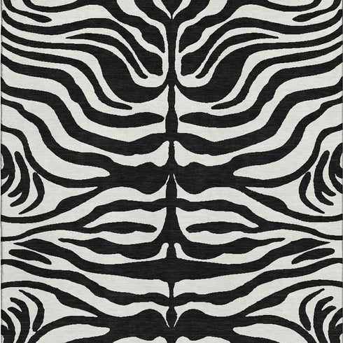 5' X 8' Black And Ivory Animal Print Washable Area Rug With UV Protection