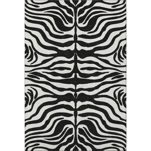 5' X 8' Black And Ivory Animal Print Washable Area Rug With UV Protection
